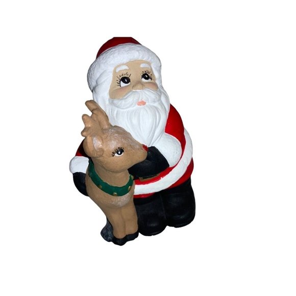 Hand Panted Santa and Rudolph Ceramic Figurine - Picture 3 of 8